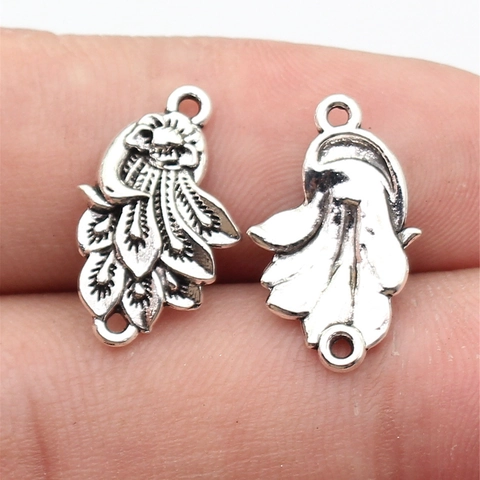 Antique Silver Zinc Alloy Peacock Feather Connector Pendant For DIY Jewelry Making Vintage Bracelet Necklace Accessory