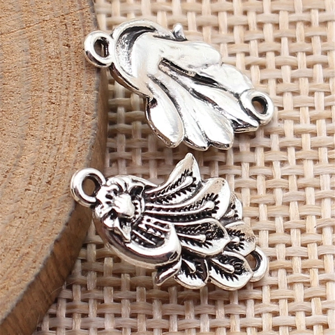 Antique Silver Zinc Alloy Peacock Feather Connector Pendant For DIY Jewelry Making Vintage Bracelet Necklace Accessory
