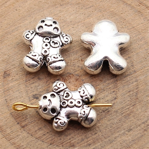Antique Zinc Alloy Gingerbread Man Beads For Jewelry Making DIY Christmas Charms Double Sided Small Hole Beads Gold Silver Tone