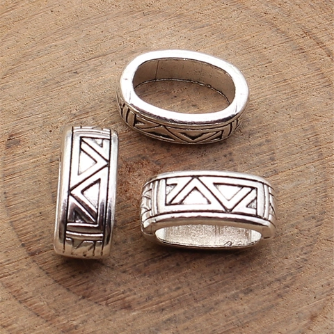 Antique Silver Alloy Oval Triangle Pattern Large Hole Beads Retro DIY Jewelry Making Spacer Bead For Bracelets Necklaces