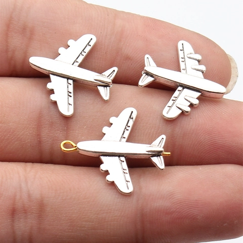 Colgante de Avión de Aleación de Zinc Vintage para Collar Pulsera Joyería DIY Tono Plata Envejecida Accesorio de Avión