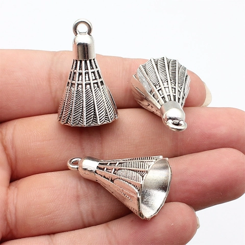 Vintage 3D Shuttlecock Shape Alloy Pendants For DIY Jewelry Making Electroplated Metal Sports Theme Charms For Necklace