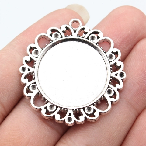 Vintage Zinklegierung Rund Cabochon Basis Anhänger Tablett Spitze Rand DIY Schmuckherstellung Retro Halskette Schlüsselanhänger