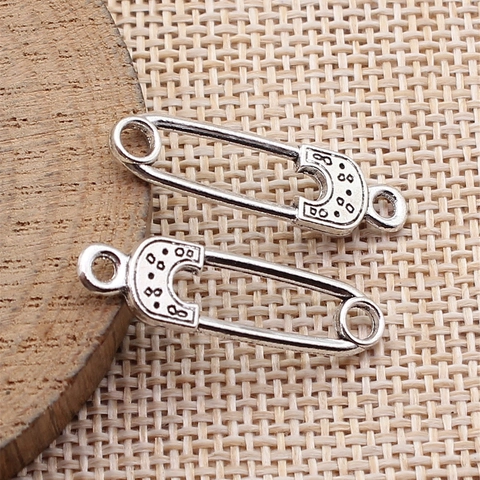 Vintage Zinc Alloy Safety Pin Pendant Charms With Double Loop Dotted Texture For DIY Jewelry Making Necklaces Bracelets Earrings