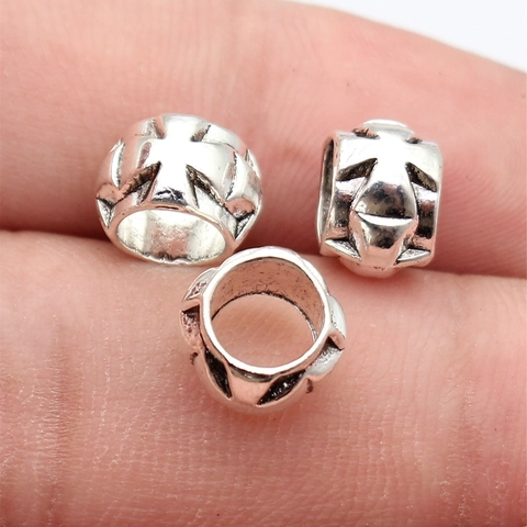Vintage Zinc Alloy Cross Pattern Large Hole Beads For DIY Bracelet Necklace Antique Metal Finish Pendant Jewelry Accessories