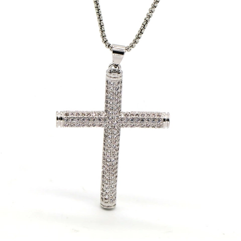 Hip Hop Iced Out Kreuz Anhänger Halskette Kupfer 18K Vergoldet Religiös Jesus Maria Strass Kette Halskette Für Damen Herren