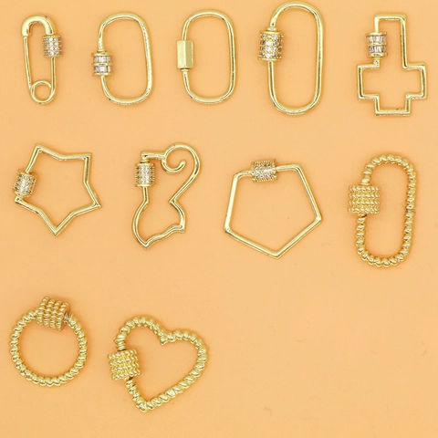 Copper Carabiner Clasp Screw Lock Rhinestone Pave DIY Necklace Bracelet Connection Buckle Geometric Jewelry Finding