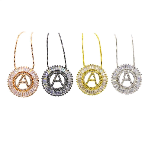 18K Gold Plated Copper Round Initial Pendant Necklace For Women Shiny Zirconia English Alphabet Box Chain Fashion Jewelry Gift