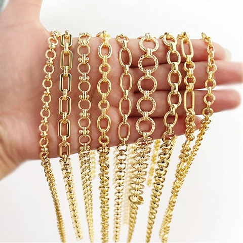 Hip Hop Επιχρυσωμένη Χάλκινη Αλυσίδα 18K για DIY Κατασκευή Κοσμημάτων Αξεσουάρ Κολιέ Βραχιόλι Αλυσίδα Συνδέσμου Σταυρού Rolo Unisex