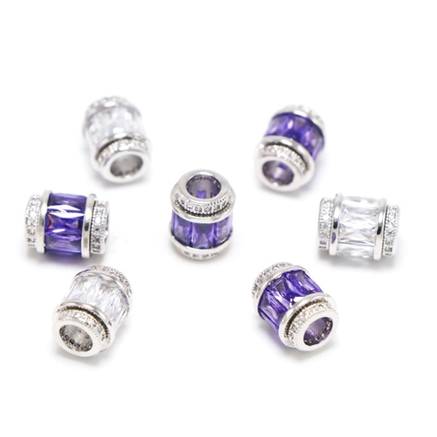 Versilberte Kupfer Mikro-Pave Strass Fass Abstandsperlen Großes Loch Europäischer Charm Für DIY Armband Herstellung Damen Schmuck