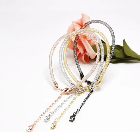 Western Mesh Tube Rhinestone Bracelet For Women Copper Gold Silver Plated Crystal Filled Bangle Elegant Adjustable Jewelry