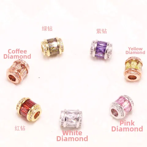 Perline Distanziatrici a Botte Fai da Te Micro Pavé Zirconia Grande Foro Charm per Bracciale Collana Accessorio Creazione Gioielli