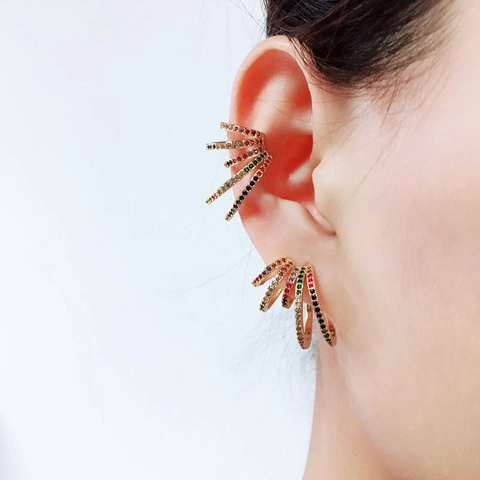 Minimalist Gold Plated Copper Colorful Rhinestone Ear Cuffs For Women Non Pierced Snake Butterfly Evil Eye Fashion Jewelry
