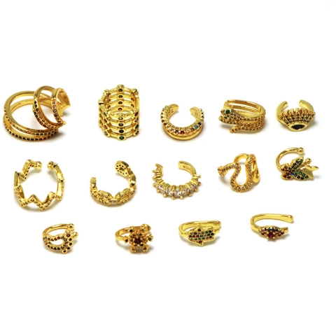 Minimalist Gold Plated Copper Colorful Rhinestone Ear Cuffs For Women Non Pierced Snake Butterfly Evil Eye Fashion Jewelry