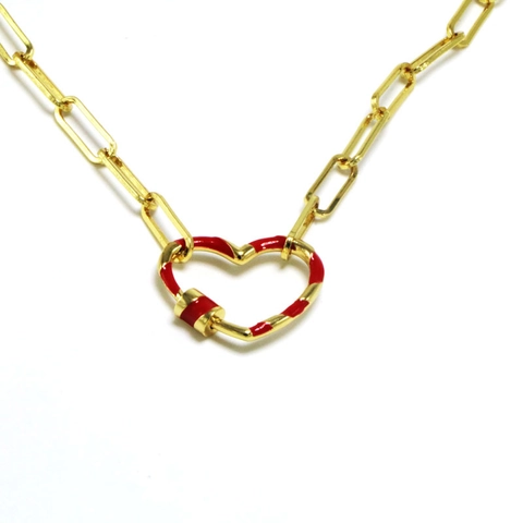 Mode Kupfer Büroklammer-Kette Herz Karabiner Anhänger Halskette Tropföl Emaille Schraubverschluss Ketten Für Damen Herren Schmuck