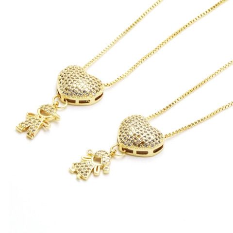 Westliche Mode Kupfer Zirkonia Herz Junge Mädchen Anhänger Halskette Für Damen Herren Gold Strass Box-Kette BFF Schmuck Geschenk