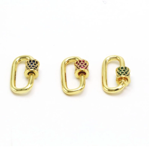 18K Gold Plated Copper Rainbow Zircon Carabiner Clasp Screw Lock For DIY Necklace Bracelet Jewelry Making Connector Findings