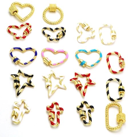 Enamel Copper Jewelry Clasps Screw Lock Connectors For DIY Necklace Bracelet Making Heart Star Cross Colorful Pendants Accessories
