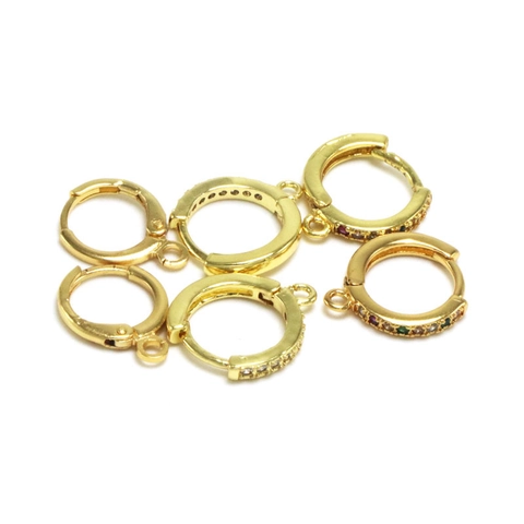Copper DIY Earring Hooks Rhinestone Inlaid Leverback Earring Findings For Jewelry Making Gold Platinum Hoop Earring Components