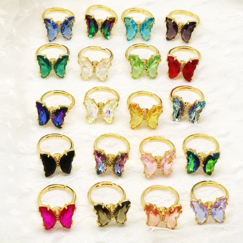 Mode Kristall Glas Schmetterling Ring Für Damen Vergoldet Verstellbar Offen Drehring Strass Finger Schmuck Geschenk