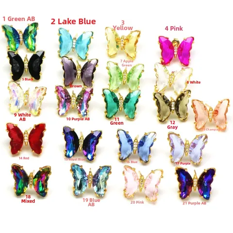 Fashion Alloy Glass Butterfly Stud Earrings For Women Shiny Rhinestone Inlaid Colorful Crystal Animal Ear Jewelry