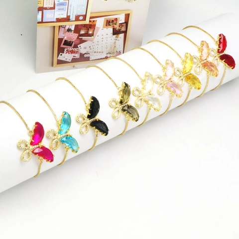 Süß Mehrfarbig Glas Schmetterling Armband Für Damen Koreanischer Stil Kristall Strass Schmetterling Verstellbarer Ring Modeschmuck