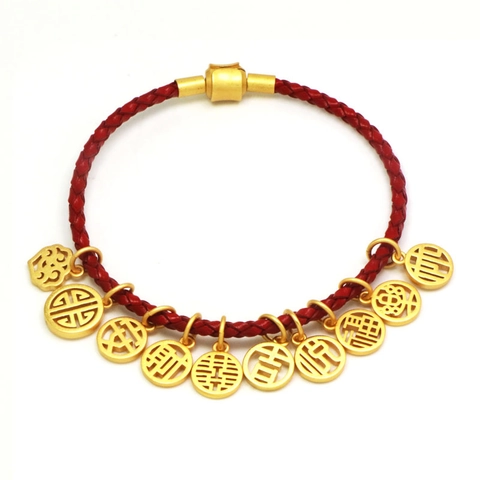 Chinese Auspicious Character Pendants Hollow Copper Gold Plated Lucky Fortune Blessing Charms For DIY Necklace Bracelet Making Jewelry Findings