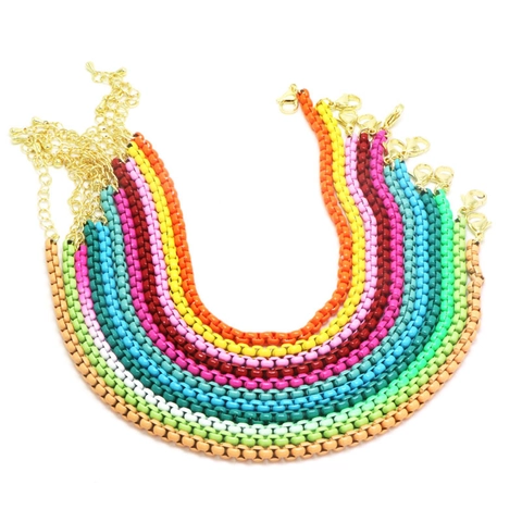 Bohemian Candy Color Copper Bracelet For Women Ins Fashion Dopamine Style Geometric Lacquered Box Chain Jewelry Souvenir