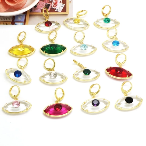Boucles d'Oreilles Pendantes Mauvais Œil en Verre Taille Marquise Alliage Plaqué Or Avec Strass pour Femme
