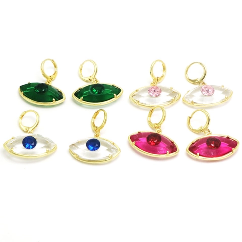 Boucles d'Oreilles Pendantes Mauvais Œil en Verre Taille Marquise Alliage Plaqué Or Avec Strass pour Femme