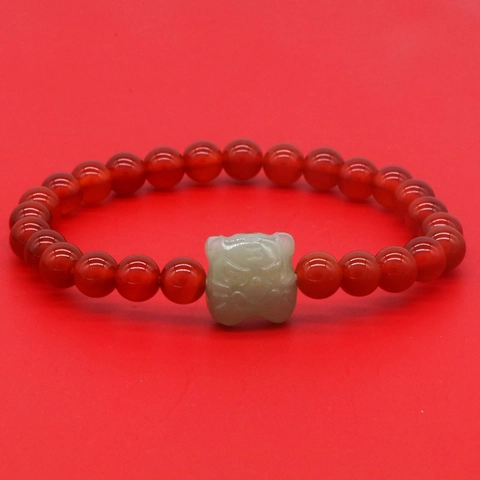 Pulsera de Ágata Natural Obsidiana Con Cabeza de Tigre de Jade Hetian Pulsera Étnica Hecha a Mano para Hombres Mujeres