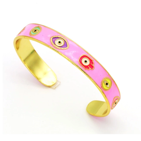 Bohemian Copper Enamel Evil Eye Hamsa Hand Cuff Bracelet Adjustable Gold Plated Exotic Ethnic Open Bangle For Women Jewelry Gift