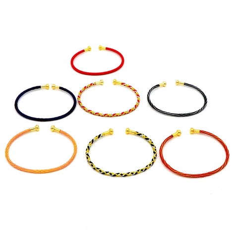 Handmade Braided Rope C-Shaped Open Bracelet For Women Ethnic Fiber Cord Bracelet With Gold Metal Ends DIY Jewelry Accessory