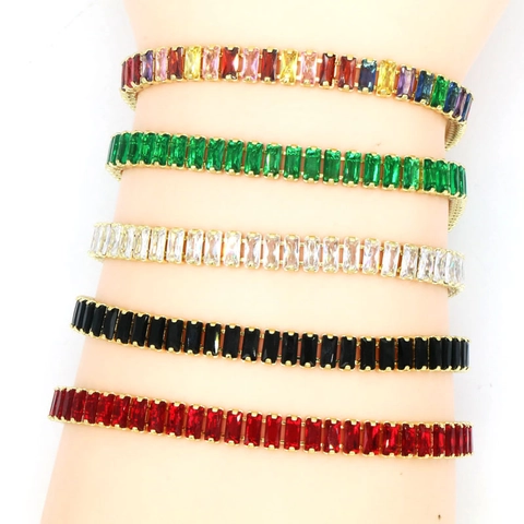Hip Hop Colorful Zirconia Tennis Chain Necklace Bracelet For Women 18K Gold Plated Copper Luxury Rhinestone Choker Jewelry