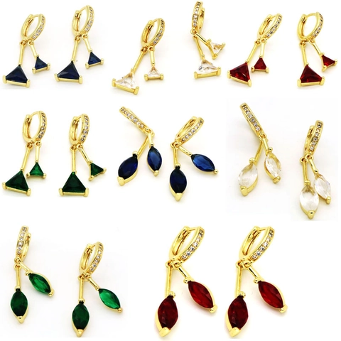 Pendientes de Borla Asimétricos Geométricos con Circonita para Mujer Joyería de Pendientes Colgantes de Cobre Chapado en Oro