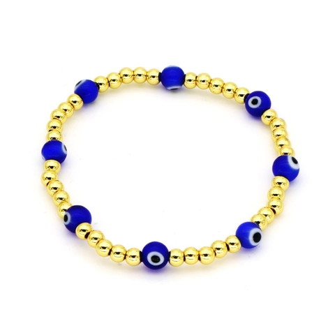 Vintage Evil Eye Beaded Bracelet For Women Bohemian 18K Gold Plated Copper Glass Resin Lucky Protection Turkish Eye Elastic Charm Bracelet Jewelry