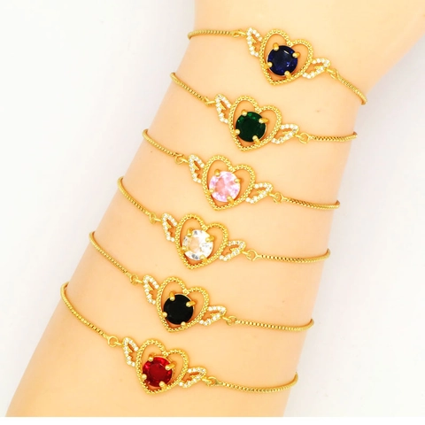 Vintage Copper Heart Wing Adjustable Bolo Bracelet For Women Shimmering Rhinestone Inlaid Box Chain Fashion Jewelry Gift