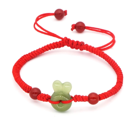 Handmade Hetian Jade Agate Zodiac Rabbit Tiger Braided Cord Bracelet With Adjustable Red Green String Lucky Jewelry For Men Women