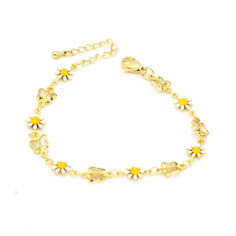 Kupfer Zirkonia Kreuz Mond Schmetterling Gänseblümchen Halskette Armband Set 18K Vergoldet Trendiger Schichtschmuck Für Damen