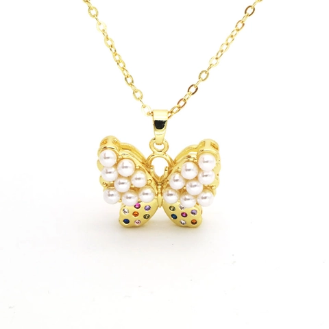 Elegant Copper Animal Pendant Necklace With Zirconia And Artificial Pearl Gold Plated Dragonfly Butterfly Owl Cat Chain