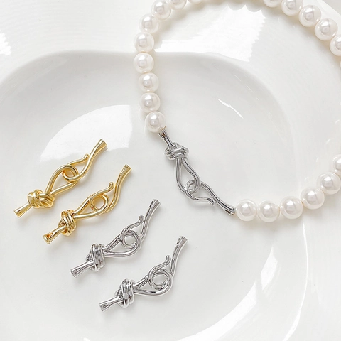 14K Vergoldetes Kupfer Knoten Knebelverschluss Verbinder Für Künstliche Perlenkette Armband DIY Schmuckherstellung Zubehör