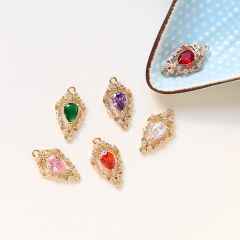 Vintage Palast Stil Tropfen Kupfer Anhänger Mit Mehrfarbigen Strass Für DIY Schmuckherstellung Halsketten Ohrring Verbinder