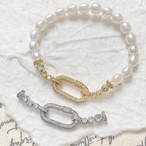 Copper Gold Plated Rhinestone Artificial Pearl DIY Jewelry Connector Clasp For Handmade Necklace Bracelet Craft Accessories