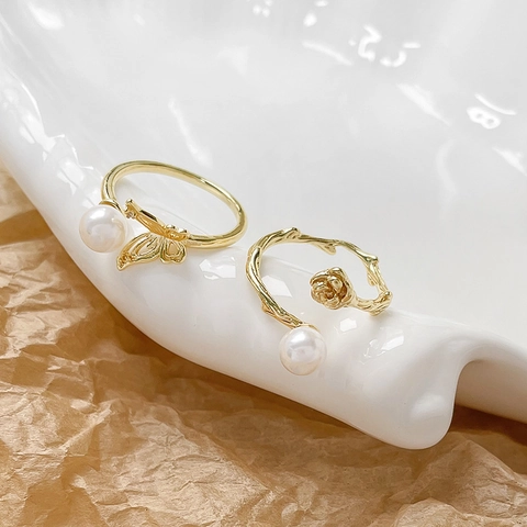 Base per Anello DIY in Rame Placcato Oro 18K Farfalla Rosa per Intarsio di Perle Zirconia Anello Aperto Regolabile Accessorio Gioielli