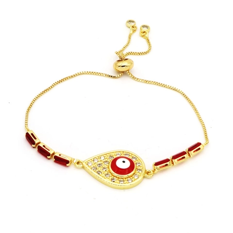 Bohemian Evil Eye Copper Zirconia Bracelet For Women Gold Plated Adjustable Slider Chain Rhinestone Enamel Charm Bracelet Fashion Jewelry