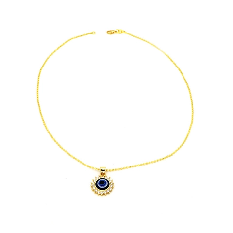 Copper Evil Eye Pendant Necklace Rhinestone Inlay Turkish Style Blue Eye Bead Chain For Women Daily Fashion Jewelry Gift