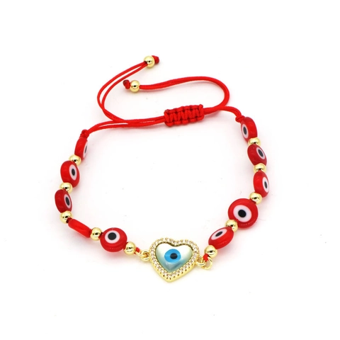 Handmade Evil Eye Braided Red String Bracelet For Women Copper Lucky Nazar Protection Rhinestone Heart Star Pendant Bracelet