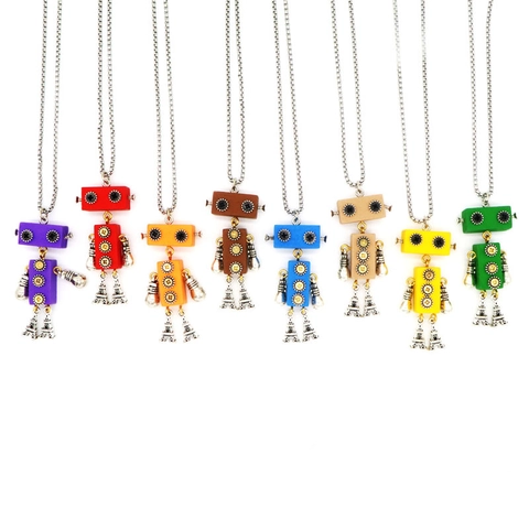 Retro Steampunk Robot Hanger Ketting Beweegbare Ledematen Eiffeltoren Koper Hout Lange Trui Ketting Hip Hop Mode Sieraden