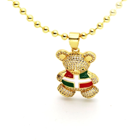 Hip Hop Vergoldet Kupfer Teddybär Anhänger Halskette Für Damen Funkelnde Zirkonia Emaille Tier Charm Bling Schmuck Geschenk