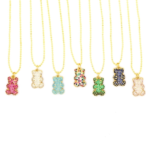 Süße Bär Anhänger Halskette Mit Vollständigem Zirkonia Für Damen Vergoldete Kupfer Kugelkette Mode Funkelnder Tierschmuck